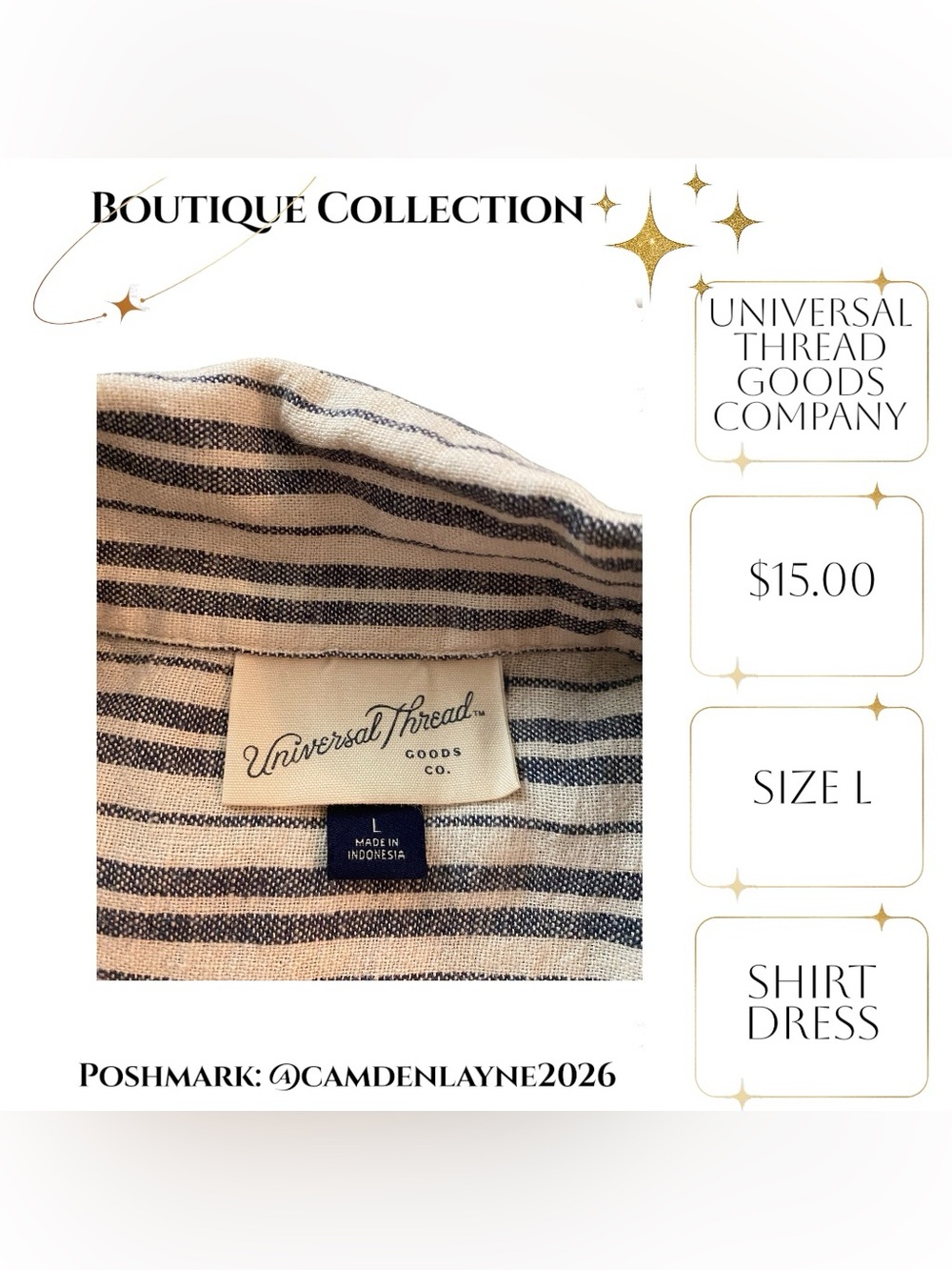 Universal Thread Striped Shirt Midi Dress in Cream and Tan - Picture 8 of 9